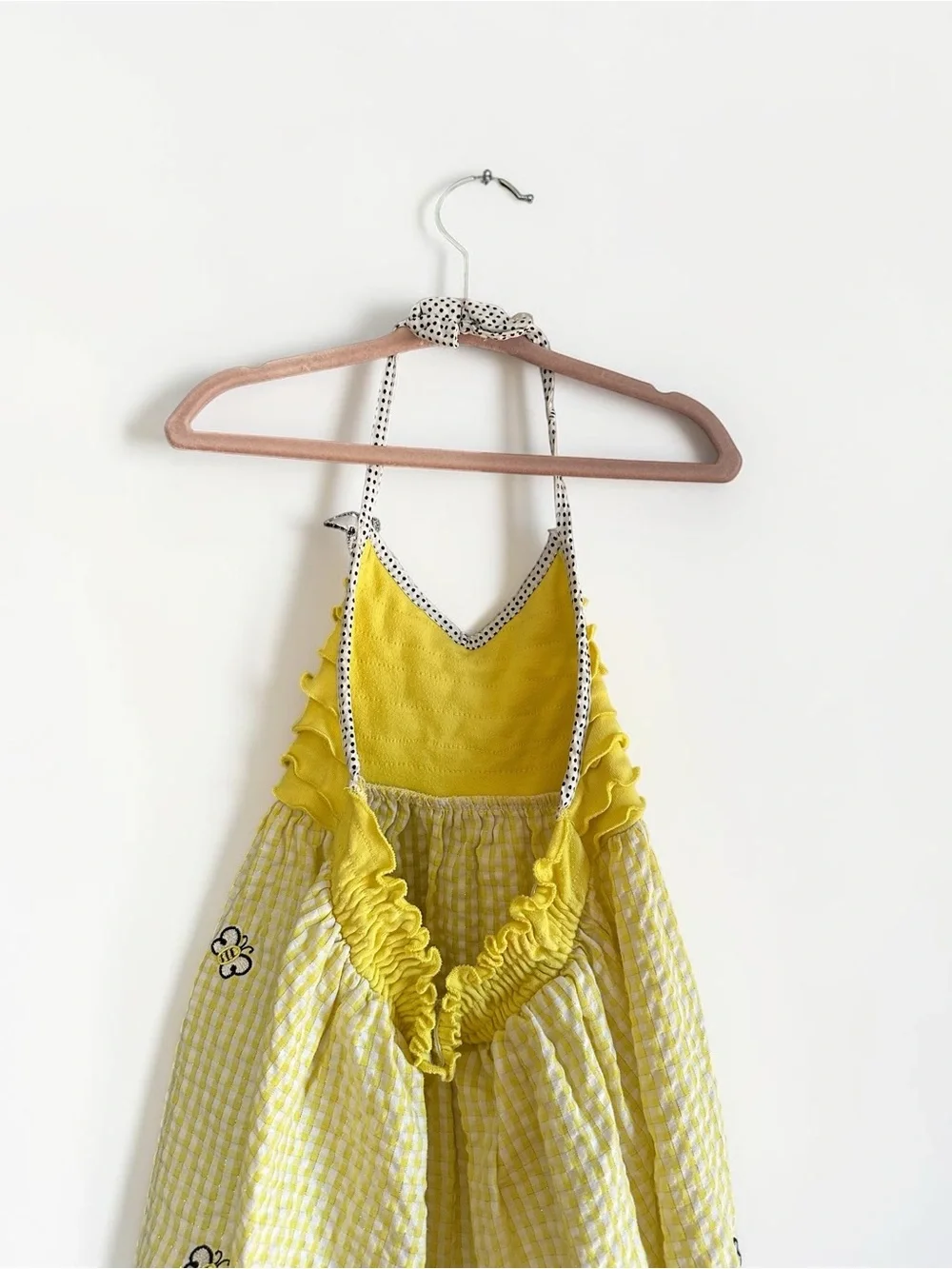 Jenny & Me Girls Size 5 Yellow Gingham Bee Embroidered Ruffle Dress